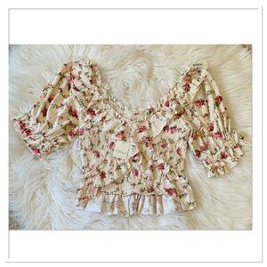 NWT Free People Favorite Girl Top Tea Party Combo Cream Size XS